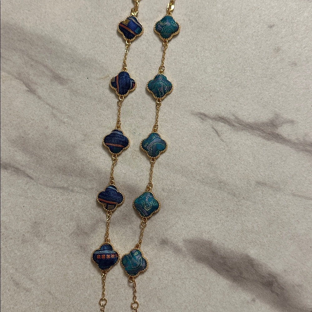 NEW Gold and Teal Woven Clover Bracelet